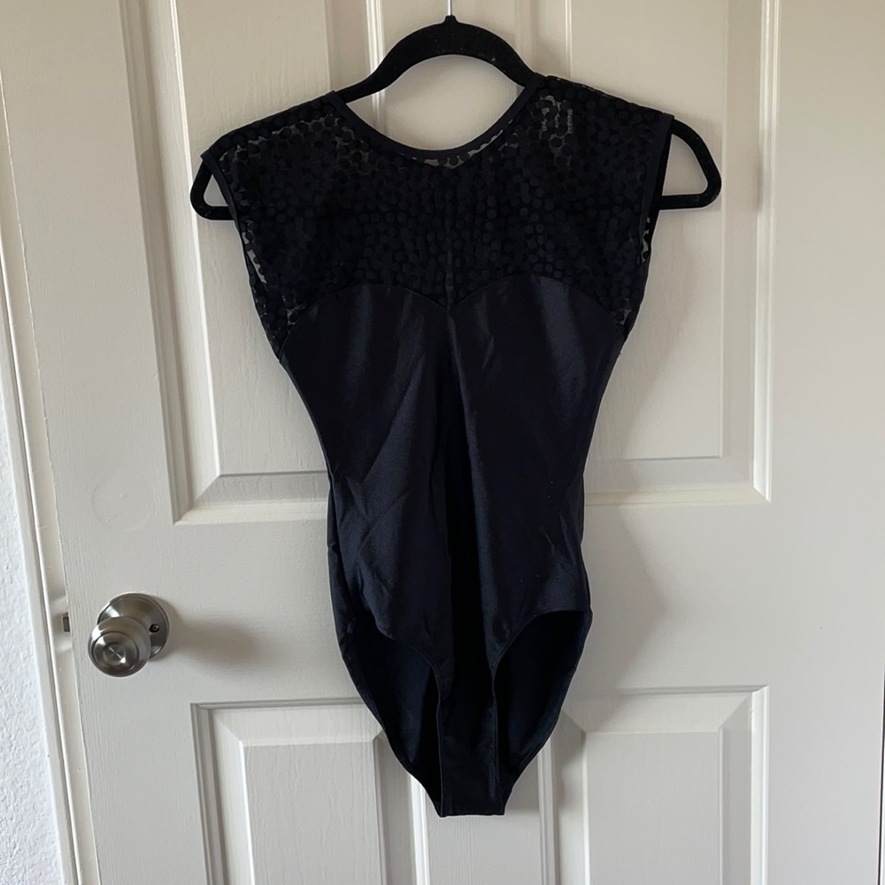 Sweetheart neckline sheer polka dot black bodysuit